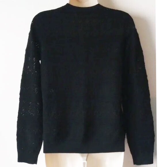 NWOT Sezane Merino Pointelle Jumper Sweater S Noir Gold Buttons - Picture 3 of 10